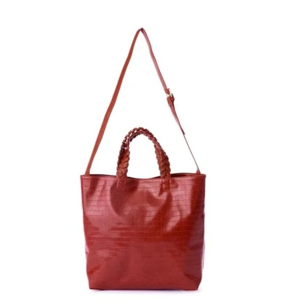 Jules Kae Charlotte Tote Purse Vegan Croc Leather Red Rust Crossbody